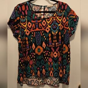 Christian Siriano Bold Colorful Maximal Print Artsy Streetwear Women's Top (1X)